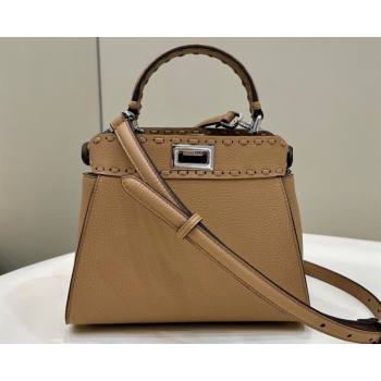 Fendi iconic Peekaboo Mini Bag Beige Selleria with 220 hand-sewn topstitches 2024 (chaoliu-24040945)