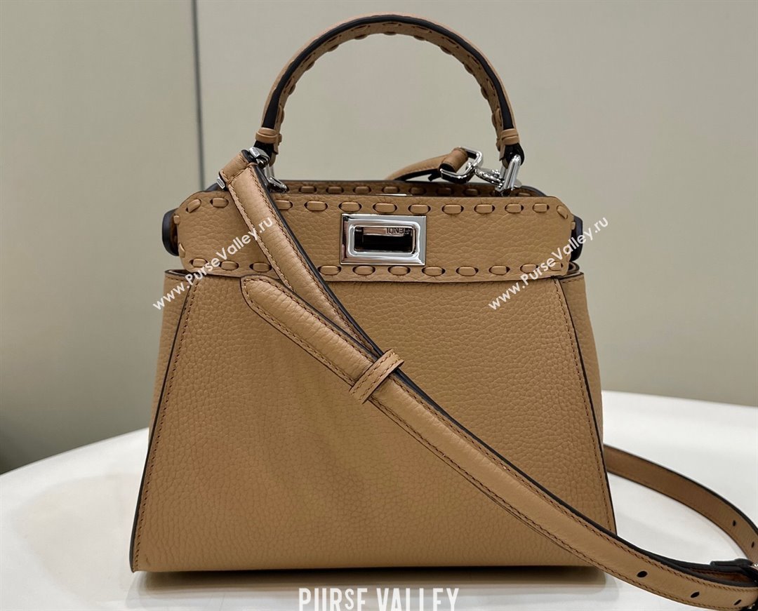 Fendi iconic Peekaboo Mini Bag Beige Selleria with 220 hand-sewn topstitches 2024 (chaoliu-24040945)