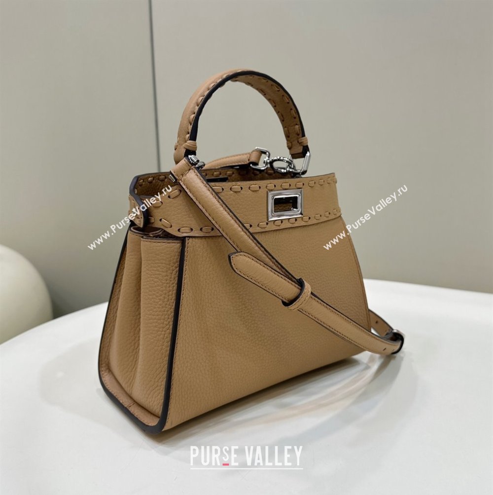 Fendi iconic Peekaboo Mini Bag Beige Selleria with 220 hand-sewn topstitches 2024 (chaoliu-24040945)