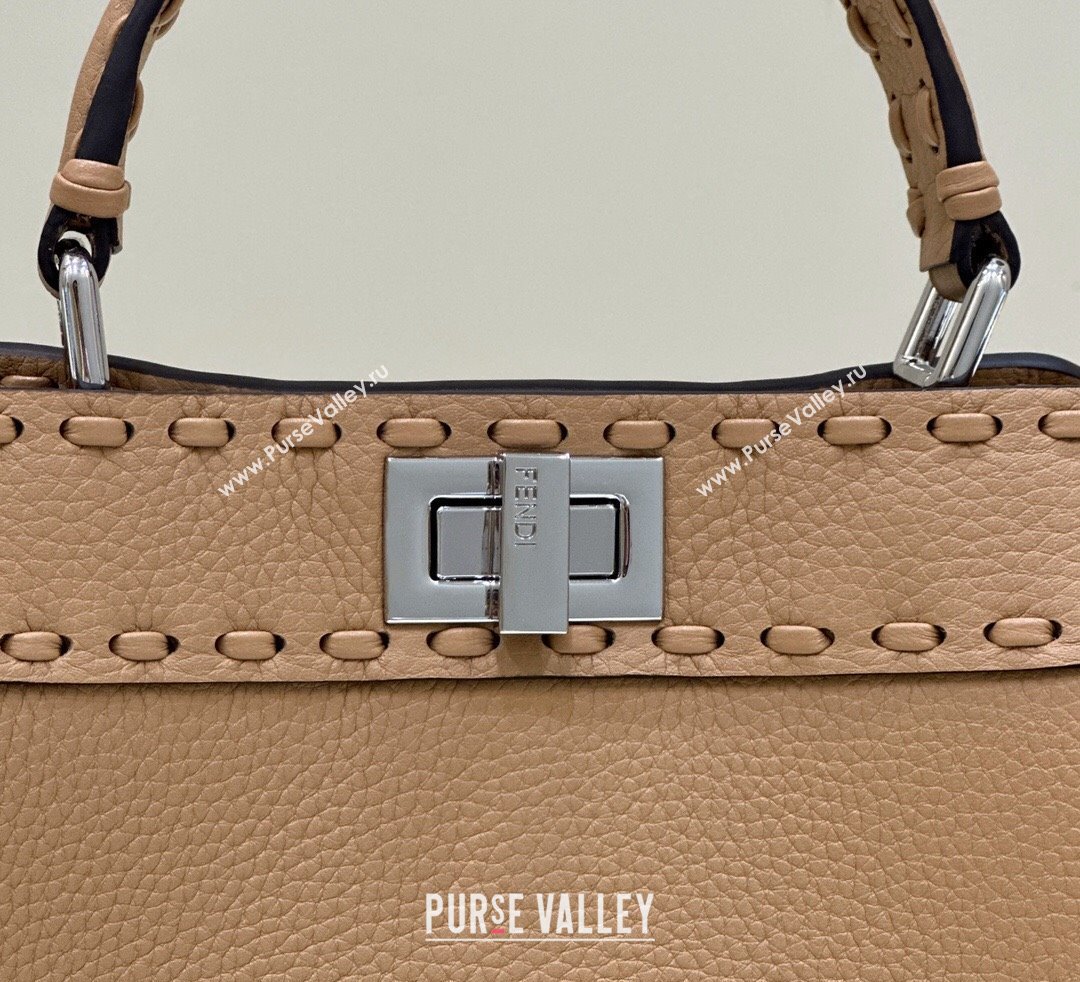 Fendi iconic Peekaboo Mini Bag Beige Selleria with 220 hand-sewn topstitches 2024 (chaoliu-24040945)