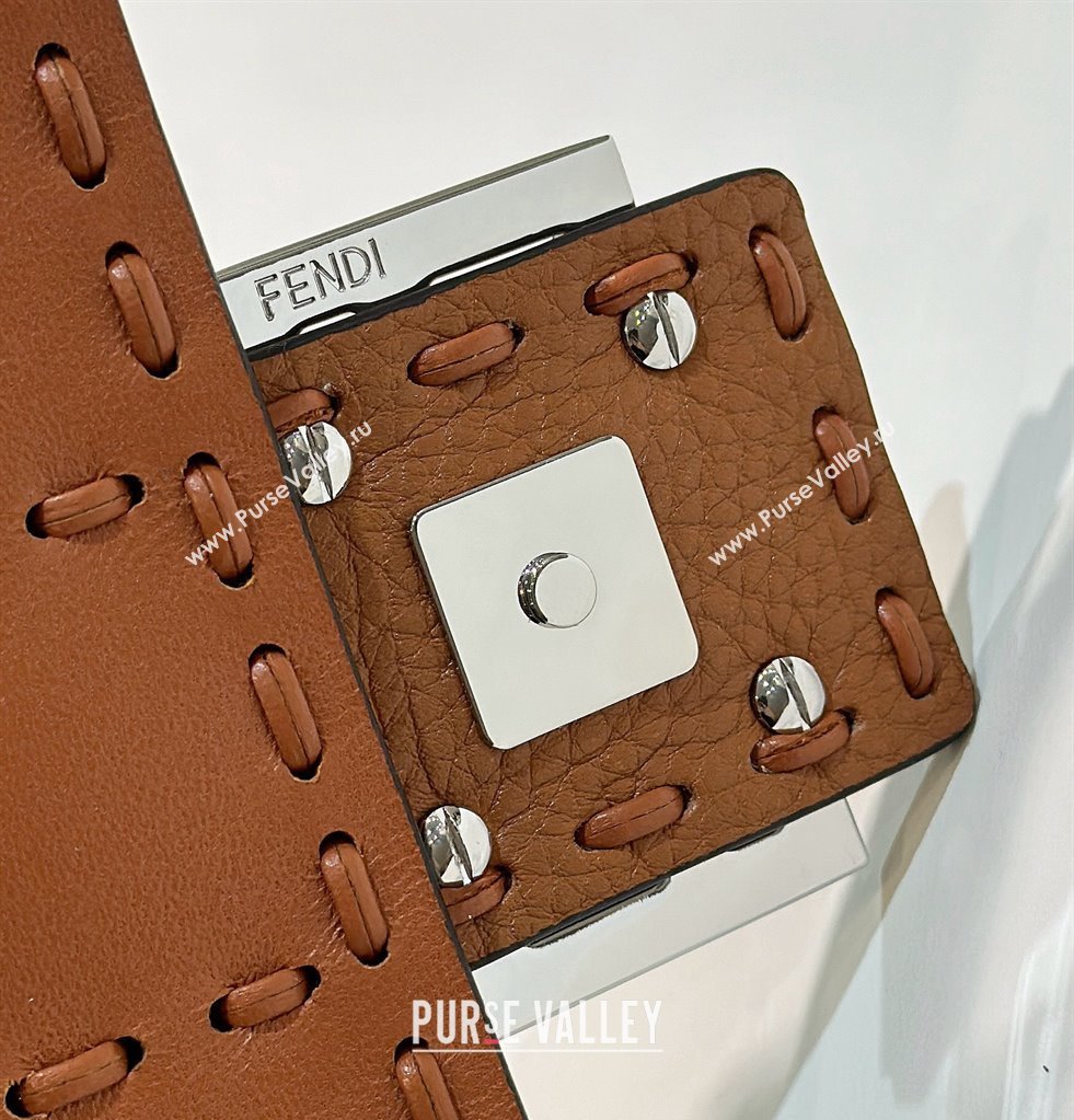 Fendi Mini Baguette Bag Brown Selleria with 309 hand-sewn topstitches 2024 (chaoliu-24040925)