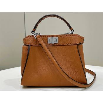 Fendi iconic Peekaboo Mini Bag Brown Selleria with 220 hand-sewn topstitches 2024 (chaoliu-24040946)