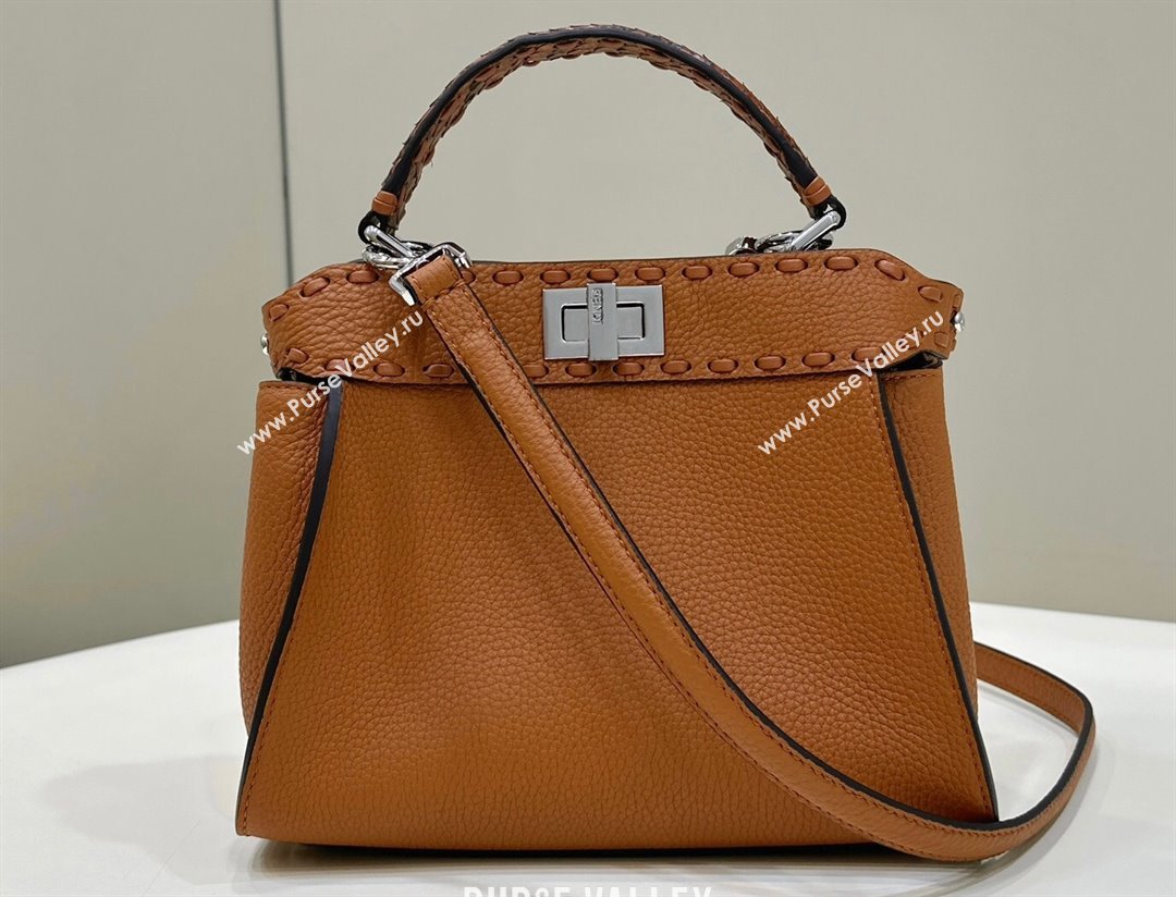 Fendi iconic Peekaboo Mini Bag Brown Selleria with 220 hand-sewn topstitches 2024 (chaoliu-24040946)