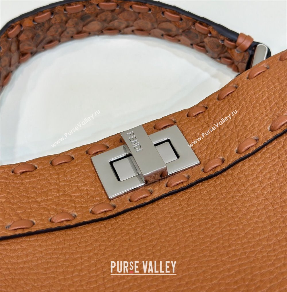 Fendi iconic Peekaboo Mini Bag Brown Selleria with 220 hand-sewn topstitches 2024 (chaoliu-24040946)