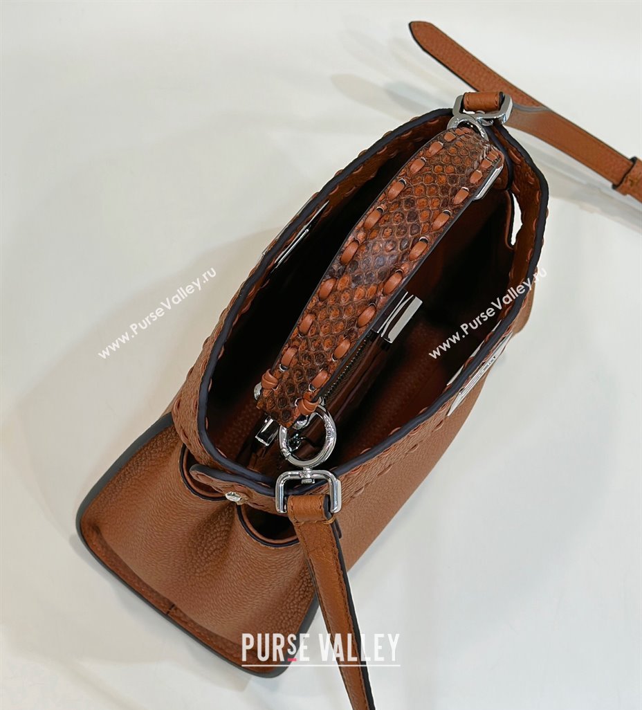 Fendi iconic Peekaboo Mini Bag Brown Selleria with 220 hand-sewn topstitches 2024 (chaoliu-24040946)