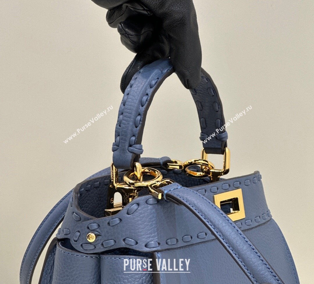 Fendi iconic Peekaboo Mini Bag blue Selleria with 220 hand-sewn topstitches 2024 (chaoliu-24040944)