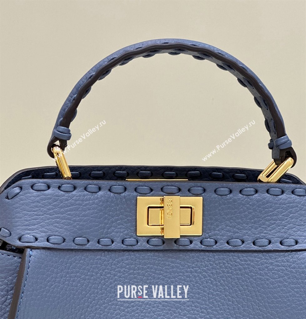 Fendi iconic Peekaboo Mini Bag blue Selleria with 220 hand-sewn topstitches 2024 (chaoliu-24040944)