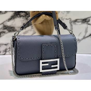 Fendi Mini Baguette Bag Gray Selleria with 309 hand-sewn topstitches 2024 (chaoliu-24040924)