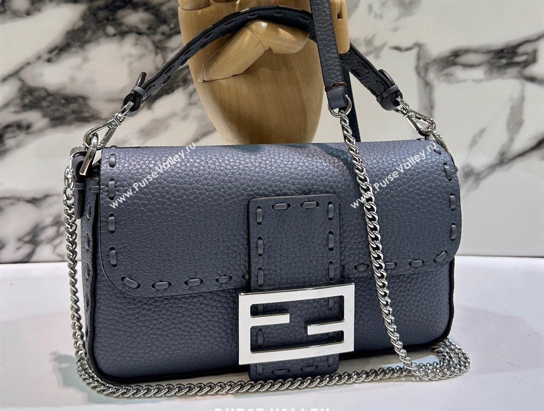 Fendi Mini Baguette Bag Gray Selleria with 309 hand-sewn topstitches 2024 (chaoliu-24040924)