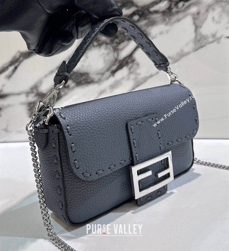 Fendi Mini Baguette Bag Gray Selleria with 309 hand-sewn topstitches 2024 (chaoliu-24040924)