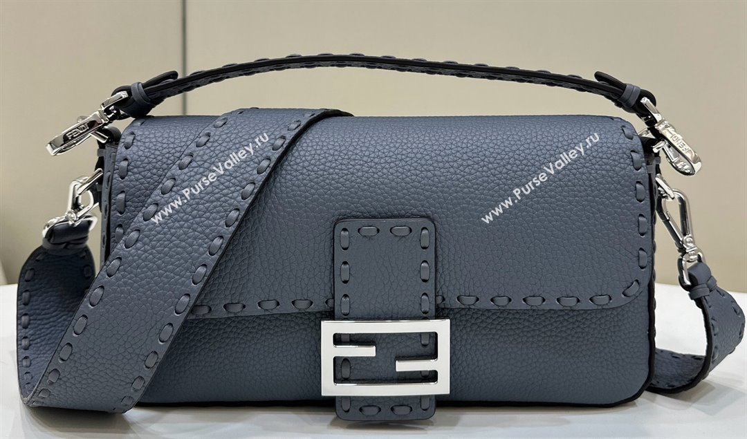 Fendi Medium Baguette Bag Gray Selleria with 612 hand-sewn topstitches 2024 (chaoliu-24040919)