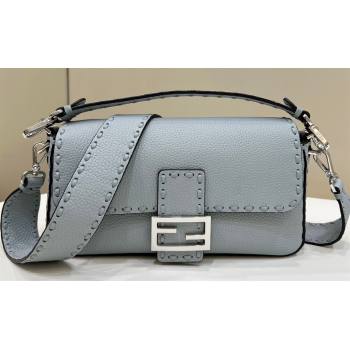 Fendi Medium Baguette Bag Light Blue Selleria with 612 hand-sewn topstitches 2024 (chaoliu-24040918)