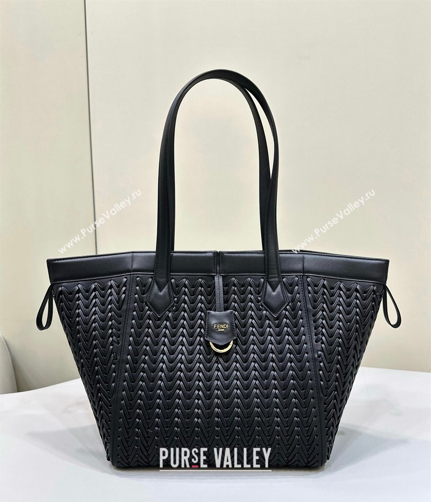 Fendi Origami Medium bag Black interlaced leather bag that can be transformed 2024 (chaoliu-24040903)