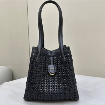 Fendi Origami Medium bag Black interlaced leather bag that can be transformed 2024 (chaoliu-24040903)