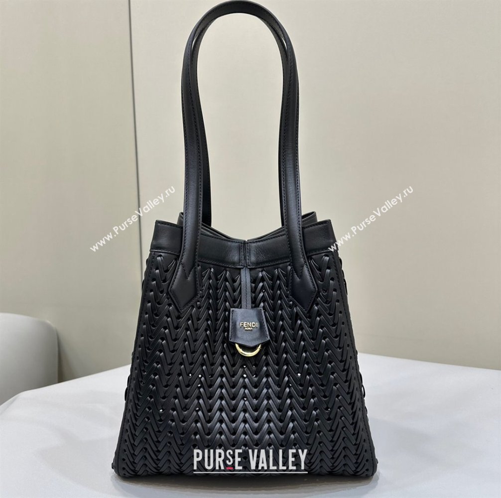 Fendi Origami Medium bag Black interlaced leather bag that can be transformed 2024 (chaoliu-24040903)