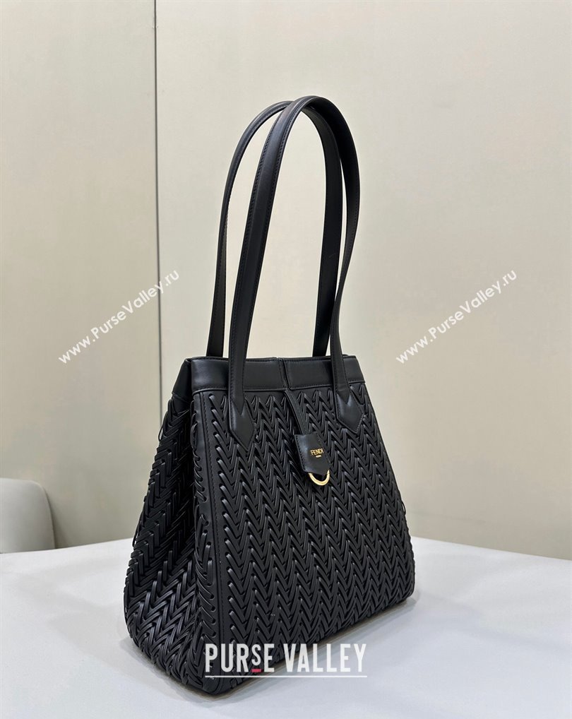 Fendi Origami Medium bag Black interlaced leather bag that can be transformed 2024 (chaoliu-24040903)