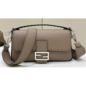 Fendi Medium Baguette Bag Dove Gray Selleria with 612 hand-sewn topstitches 2024 (chaoliu-24040917)