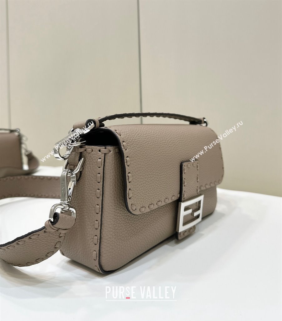 Fendi Medium Baguette Bag Dove Gray Selleria with 612 hand-sewn topstitches 2024 (chaoliu-24040917)