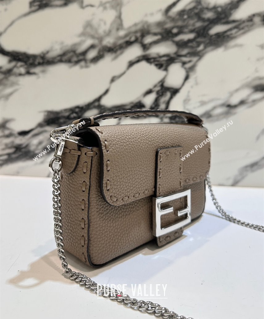 Fendi Mini Baguette Bag Dove Gray Selleria with 309 hand-sewn topstitches 2024 (chaoliu-24040922)
