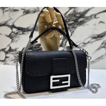 Fendi Mini Baguette Bag Black Selleria with 309 hand-sewn topstitches 2024 (chaoliu-24040921)