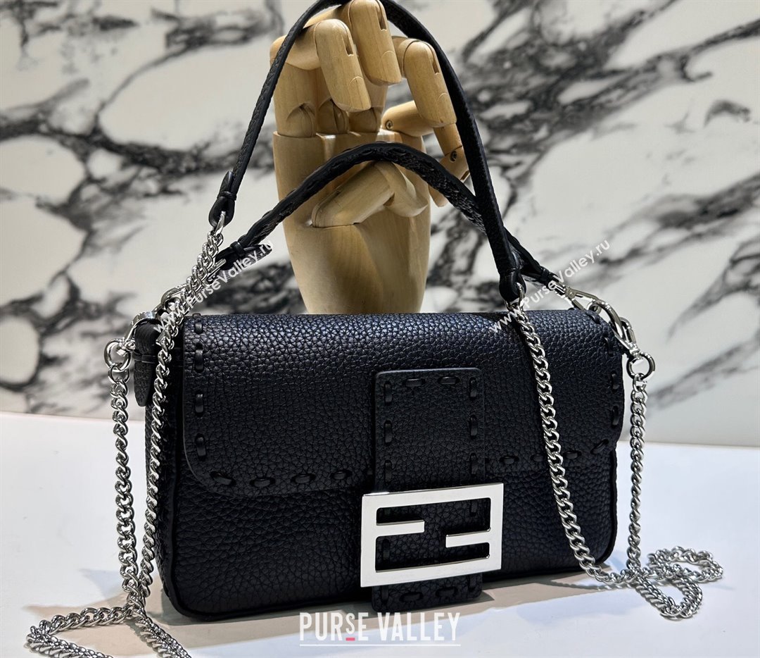 Fendi Mini Baguette Bag Black Selleria with 309 hand-sewn topstitches 2024 (chaoliu-24040921)