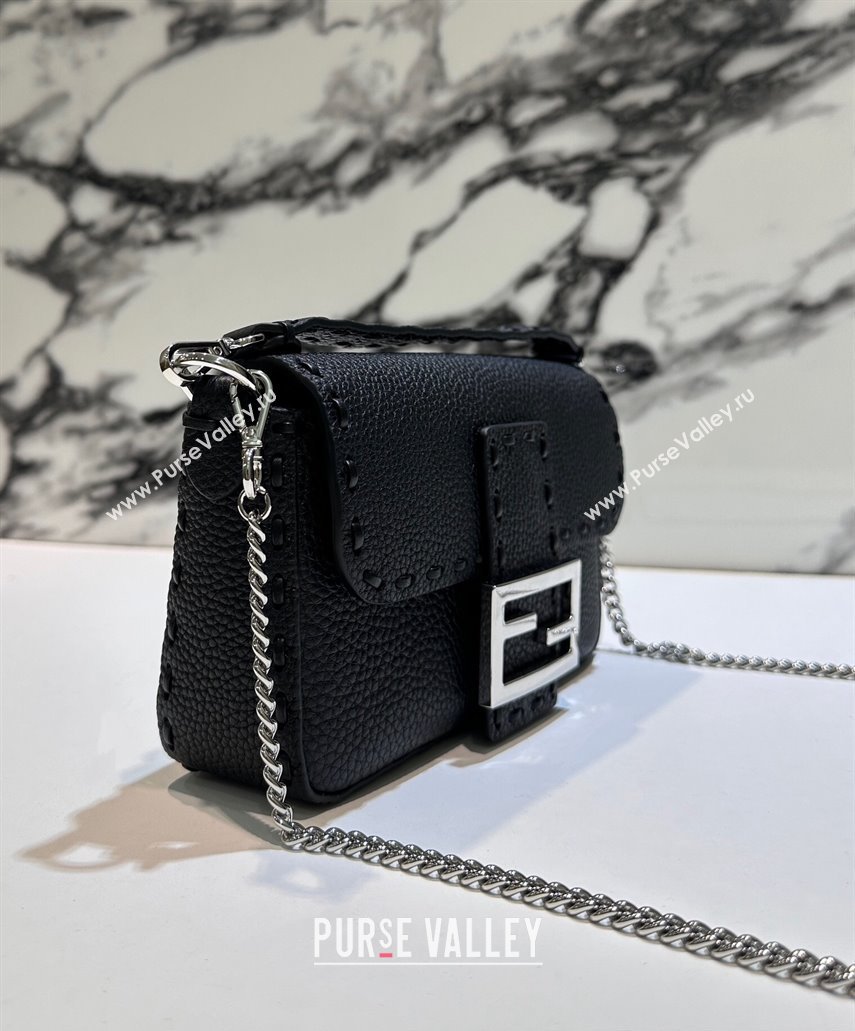 Fendi Mini Baguette Bag Black Selleria with 309 hand-sewn topstitches 2024 (chaoliu-24040921)