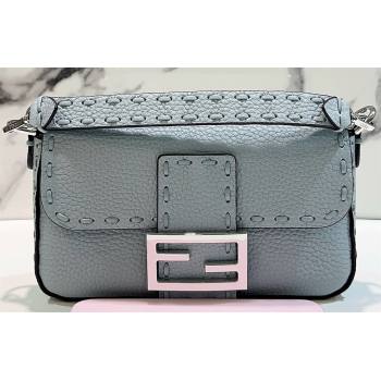 Fendi Mini Baguette Bag Light Blue Selleria with 309 hand-sewn topstitches 2024 (chaoliu-24040920)