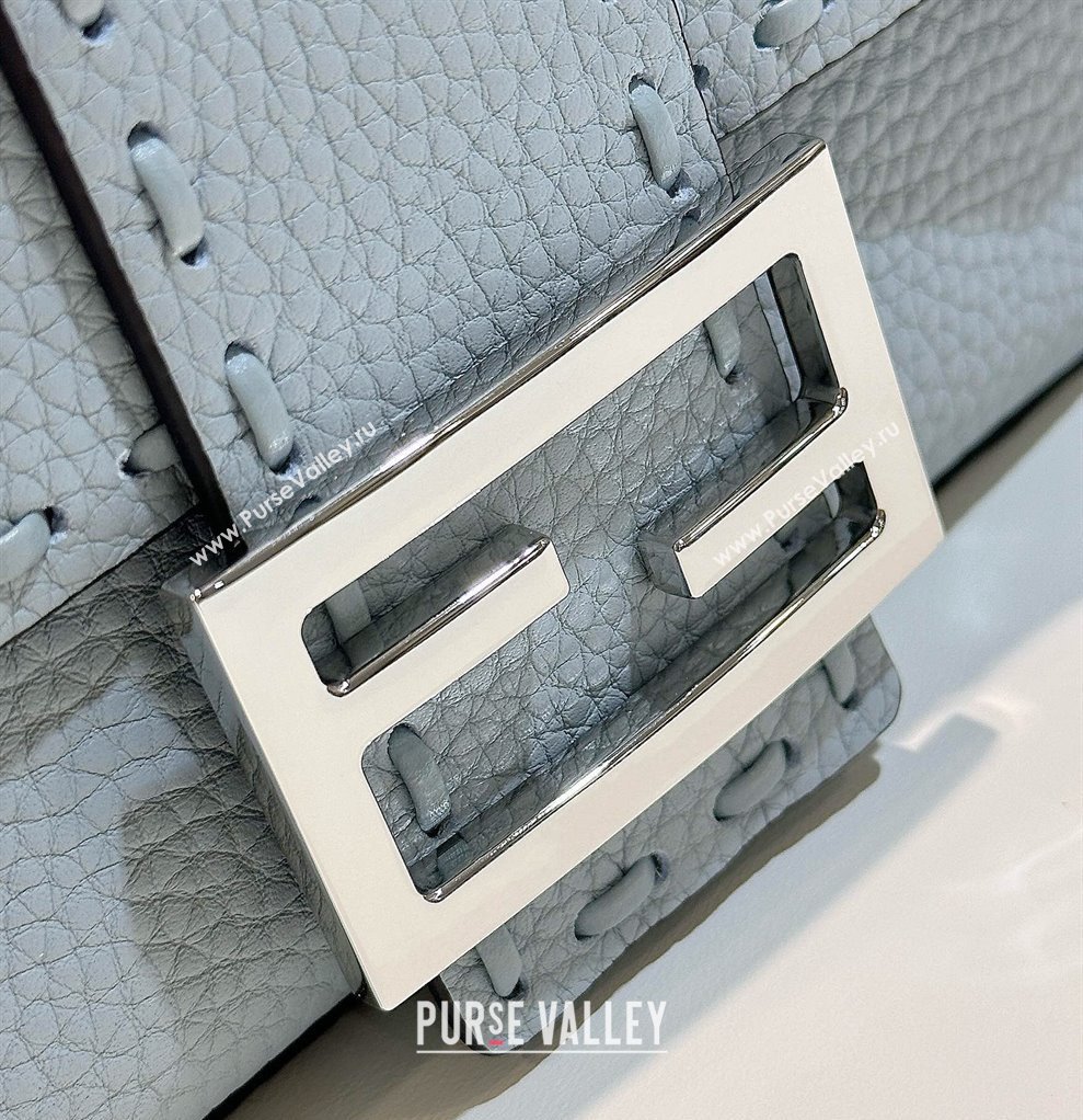 Fendi Mini Baguette Bag Light Blue Selleria with 309 hand-sewn topstitches 2024 (chaoliu-24040920)