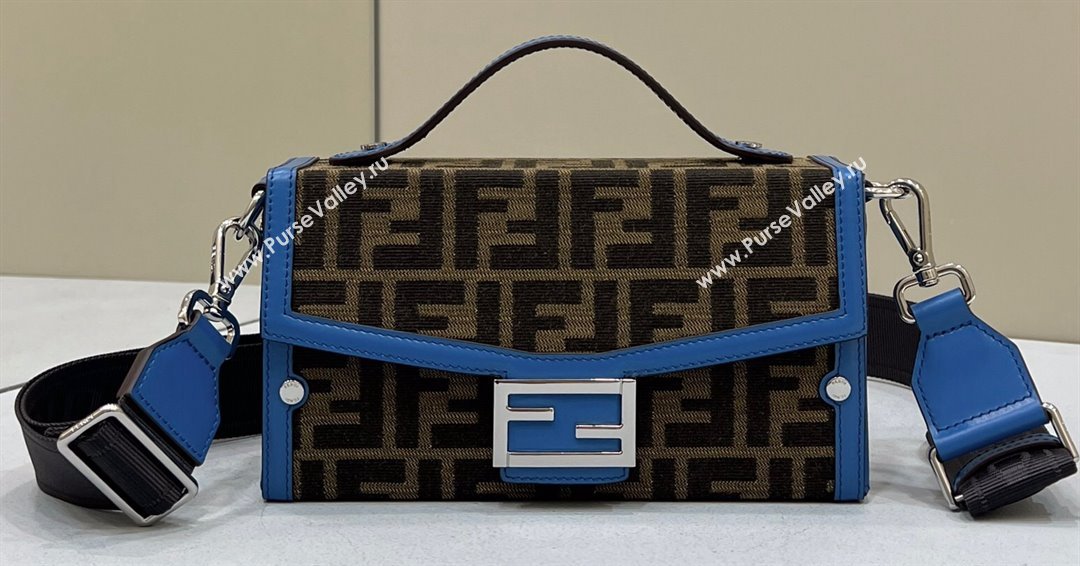 Fendi Soft Trunk Baguette Bag FF jacquard fabric Blue 2024 (chaoliu-24041053)