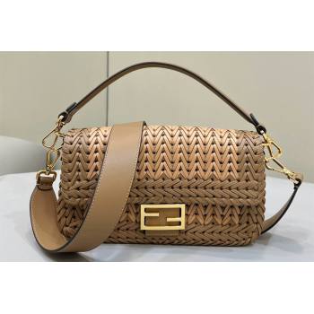 Fendi Medium Baguette Bag Sand and brown interlaced leather and raffia 2024 (chaoliu-24040930)