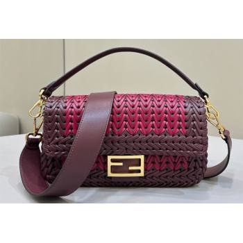 Fendi Medium Baguette Bag Red and burgundy interlaced leather and raffia 2024 (chaoliu-24040929)