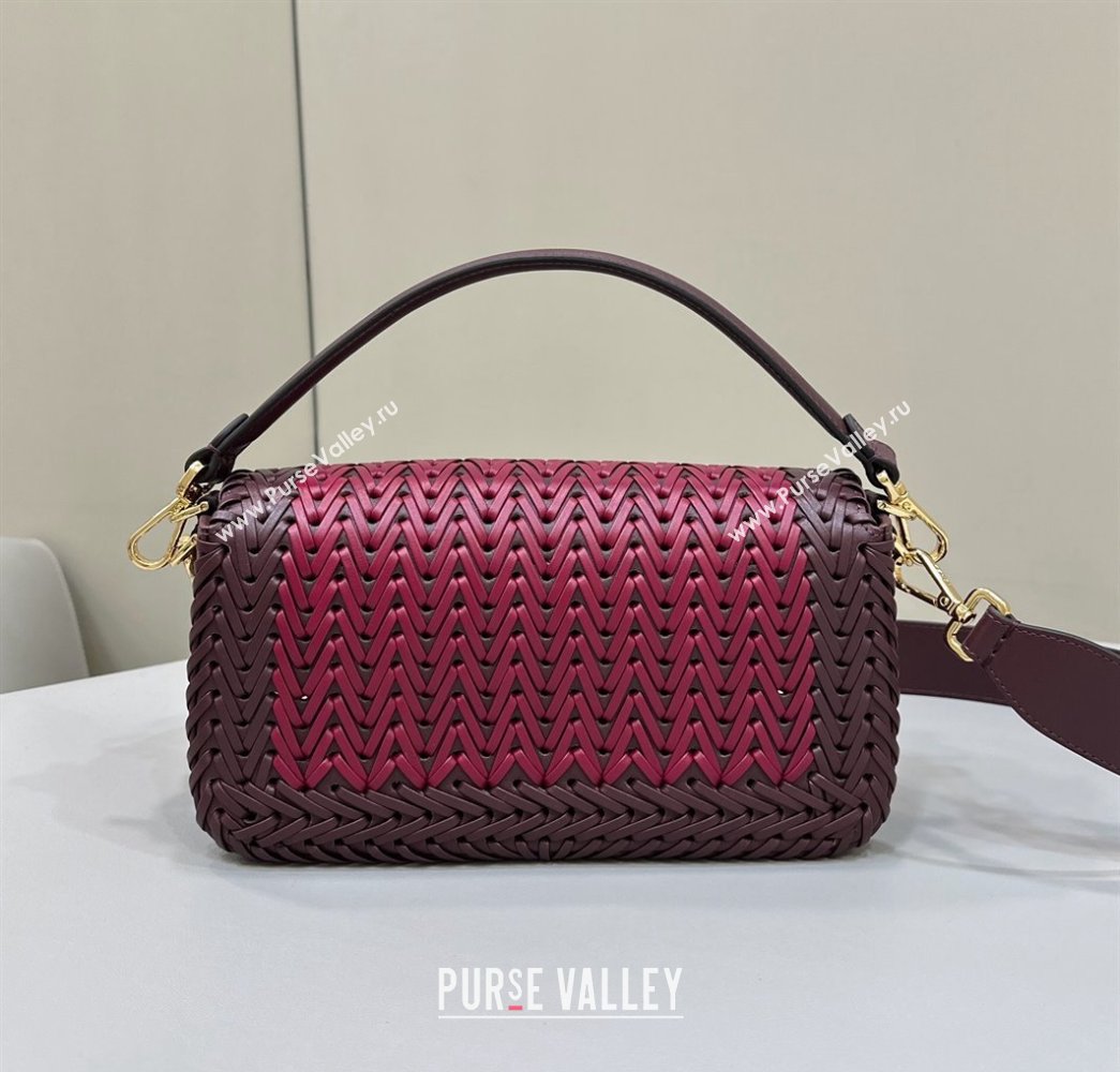 Fendi Medium Baguette Bag Red and burgundy interlaced leather and raffia 2024 (chaoliu-24040929)