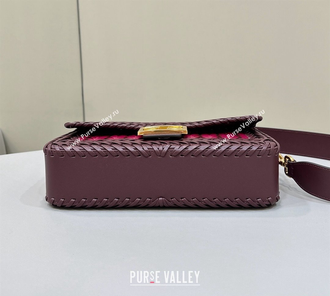 Fendi Medium Baguette Bag Red and burgundy interlaced leather and raffia 2024 (chaoliu-24040929)