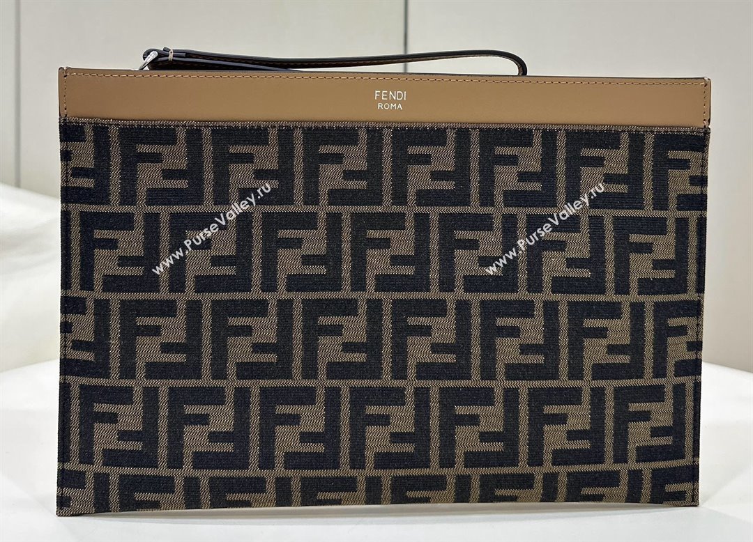 Fendi Medium Flat Pouch Bag FF fabric Brown 2024 (chaoliu-24041059)