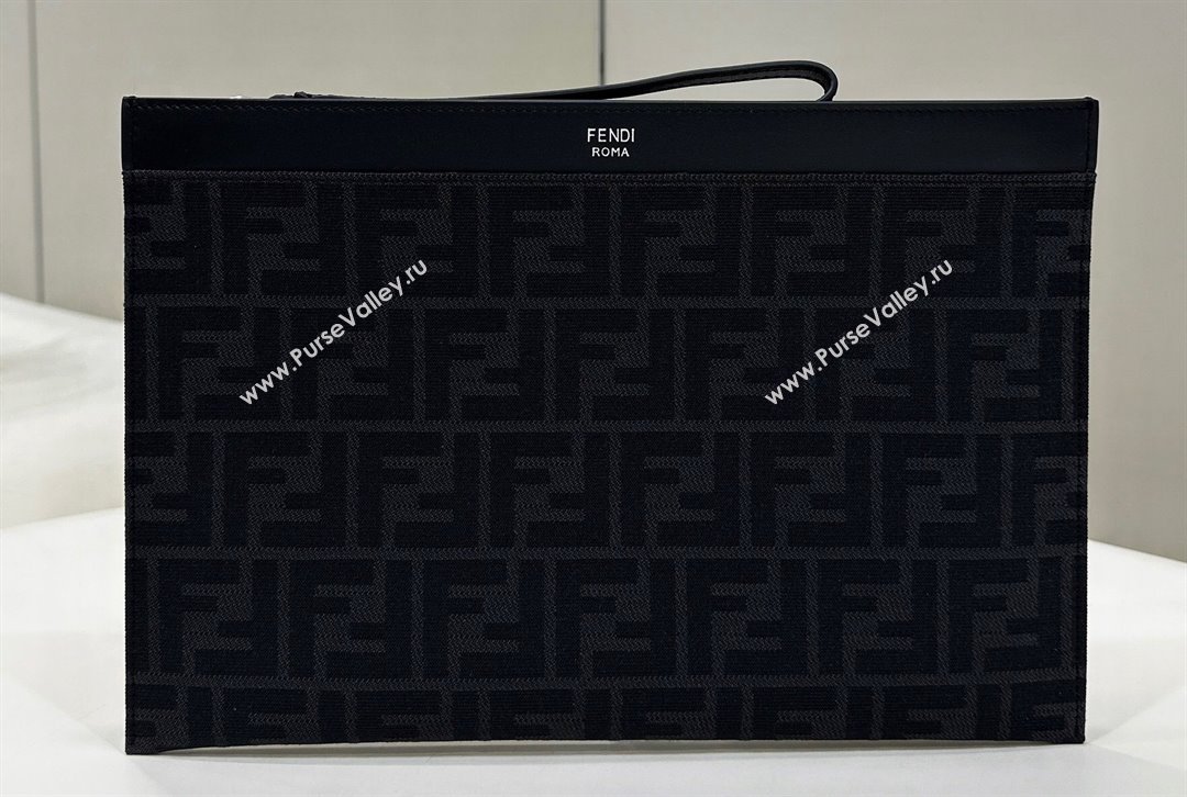 Fendi Medium Flat Pouch Bag FF fabric Black 2024 (chaoliu-24041058)
