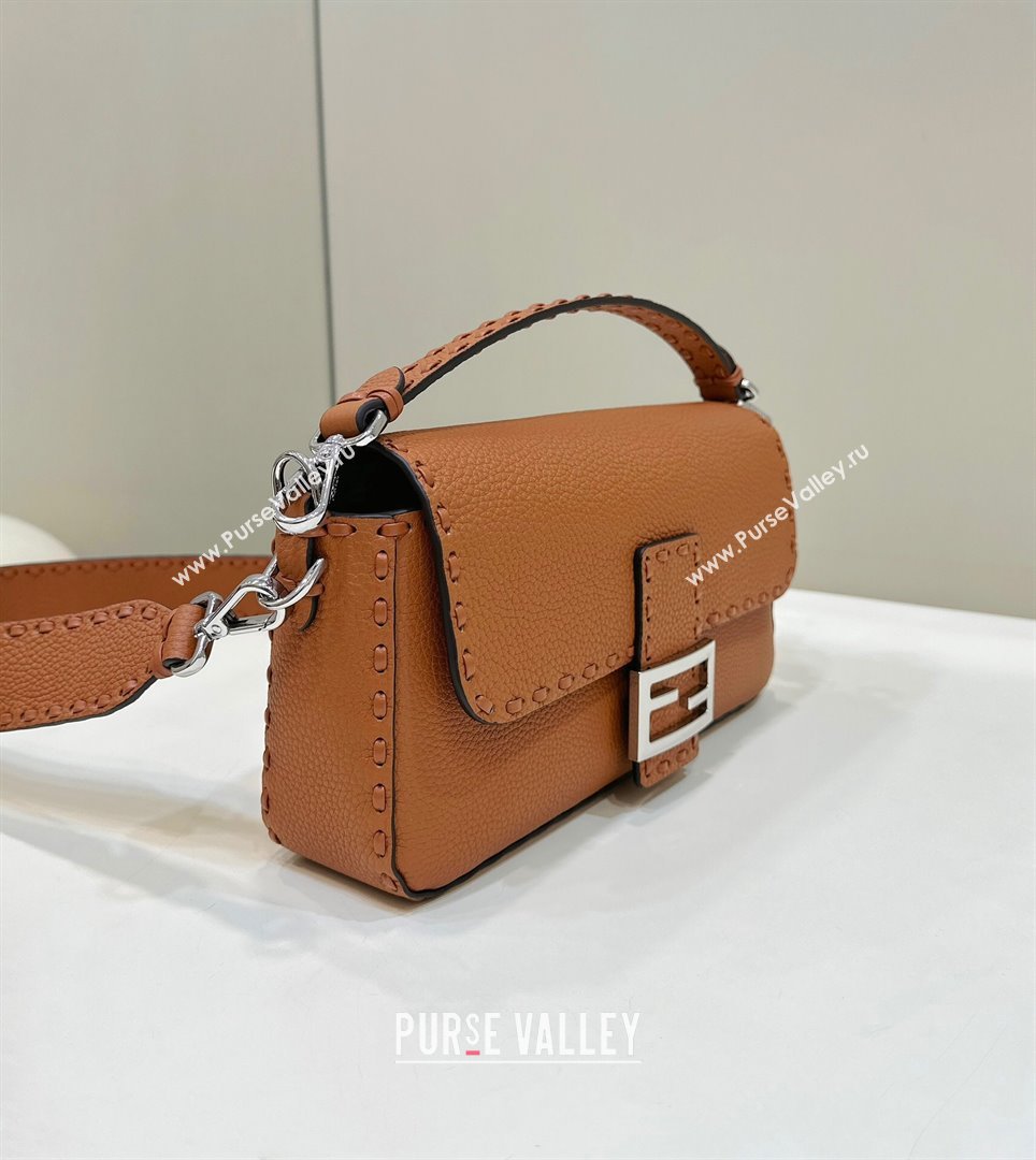 Fendi Medium Baguette Bag Brown Selleria with oversize topstitching 2024 (chaoliu-24040911)