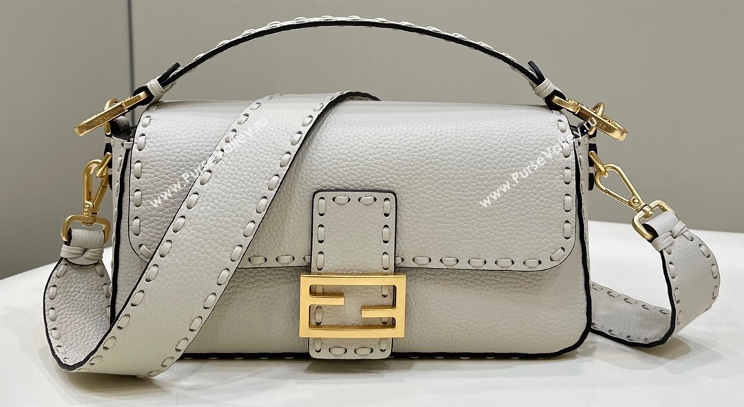 Fendi Medium Baguette Bag Camellia Selleria with oversize topstitching 2024 (chaoliu-24040913)