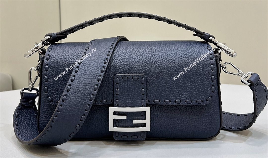 Fendi Medium Baguette Bag Midnight blue Selleria with oversize topstitching 2024 (chaoliu-24040909)