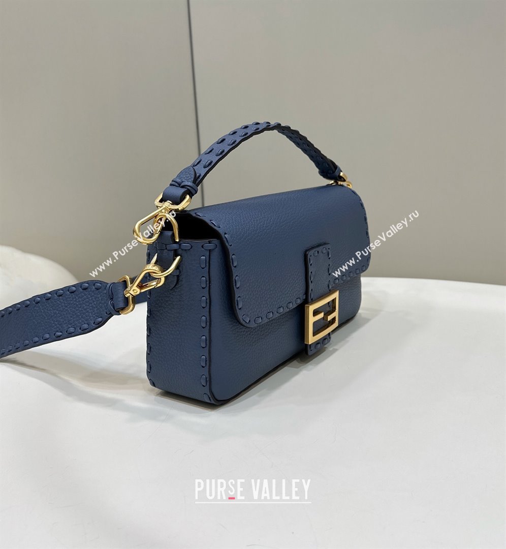 Fendi Medium Baguette Bag Blue Selleria with oversize topstitching 2024 (chaoliu-24040910)