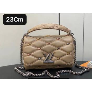 Louis Vuitton Lambskin GO-14 MM Bag with metal studs M24151 Beige 2024 (kiki-24041118)