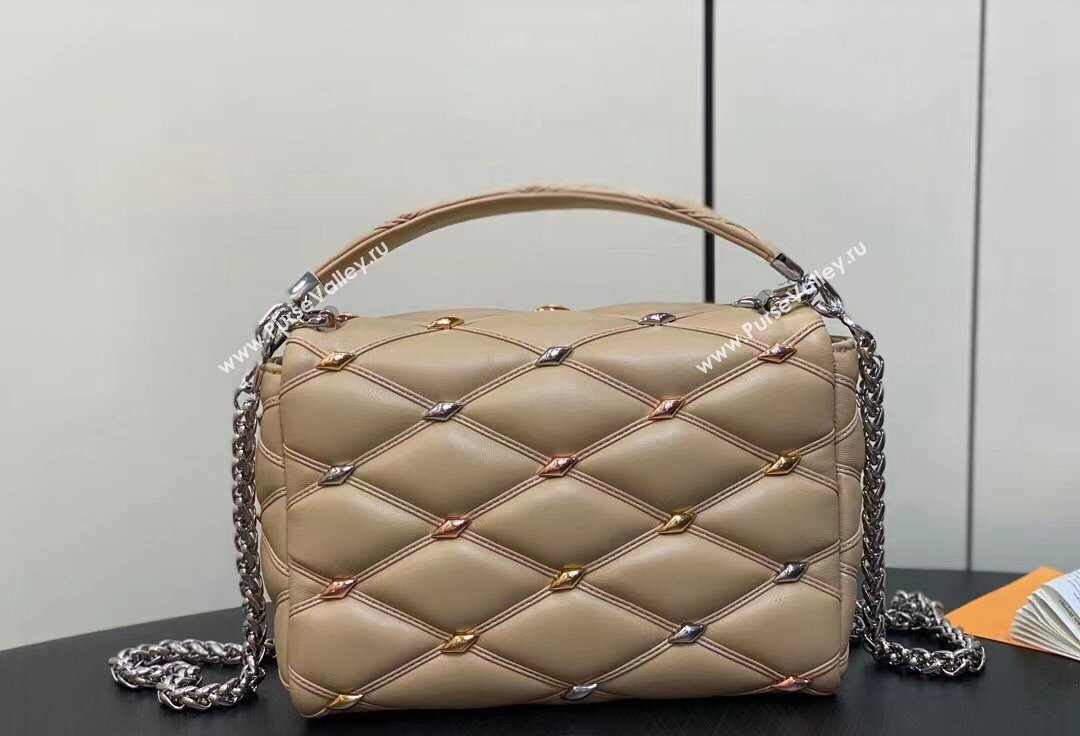 Louis Vuitton Lambskin GO-14 MM Bag with metal studs M24151 Beige 2024 (kiki-24041118)