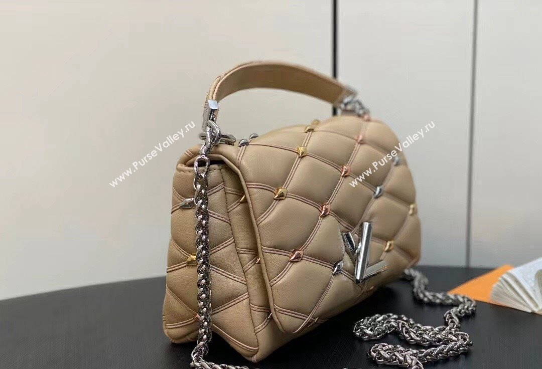 Louis Vuitton Lambskin GO-14 MM Bag with metal studs M24151 Beige 2024 (kiki-24041118)