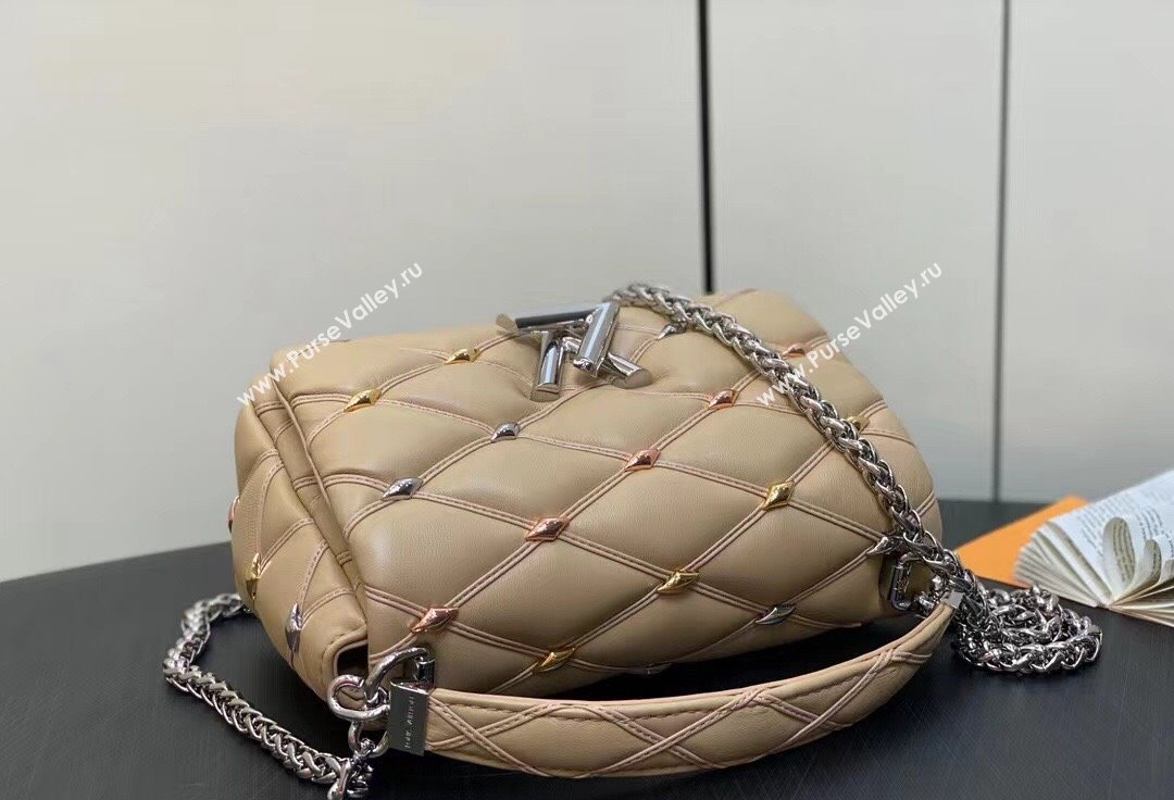 Louis Vuitton Lambskin GO-14 MM Bag with metal studs M24151 Beige 2024 (kiki-24041118)