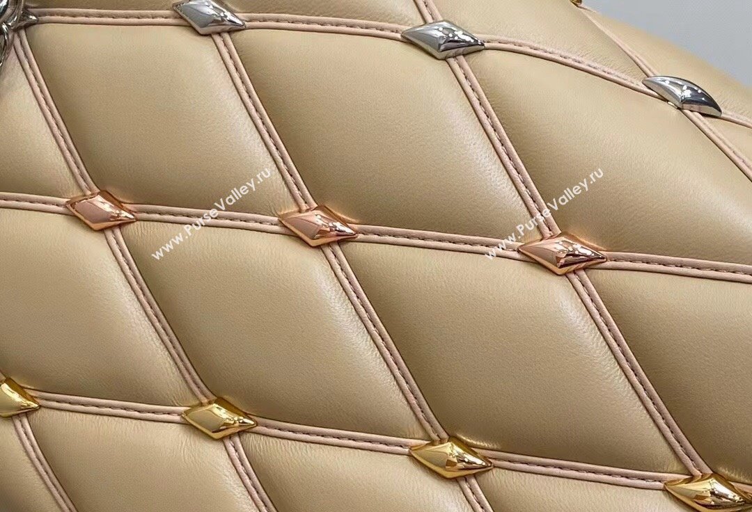 Louis Vuitton Lambskin GO-14 MM Bag with metal studs M24151 Beige 2024 (kiki-24041118)