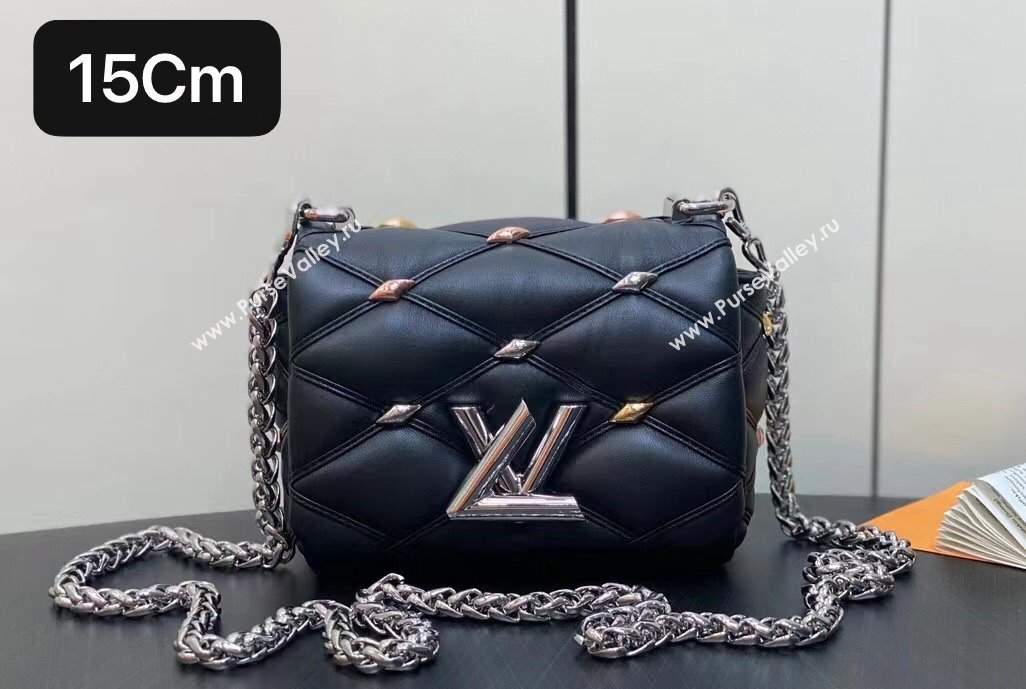 Louis Vuitton Lambskin Pico GO-14 Bag with metal studs M24246 Black 2024 (kiki-24041119)