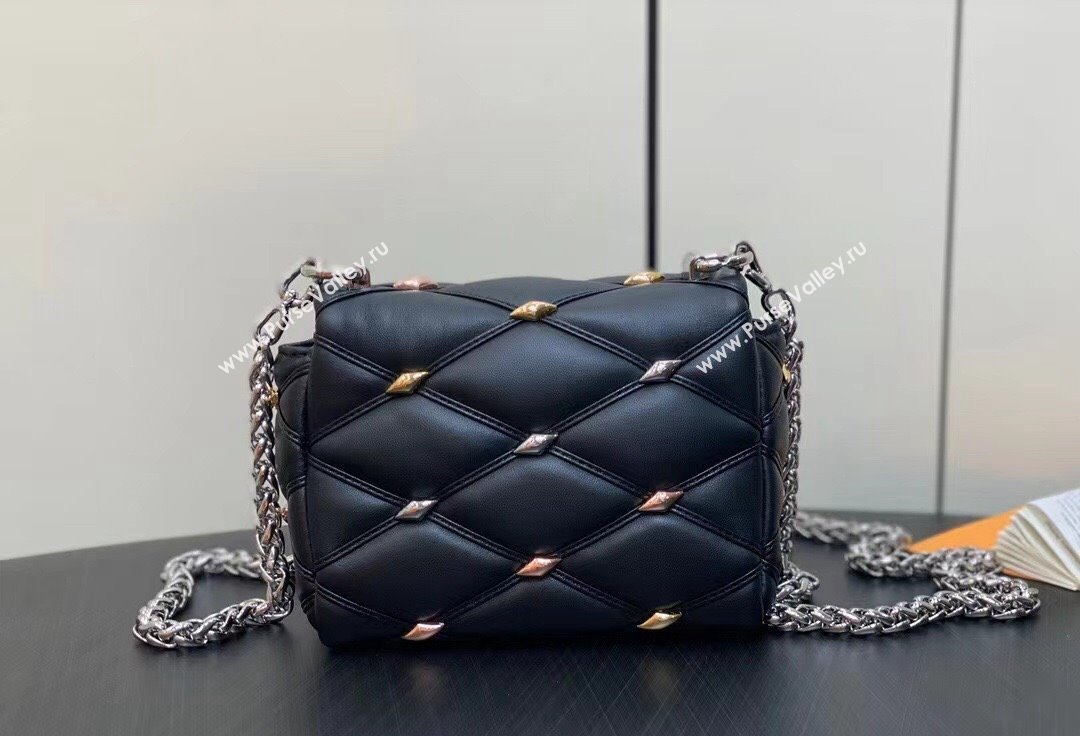 Louis Vuitton Lambskin Pico GO-14 Bag with metal studs M24246 Black 2024 (kiki-24041119)