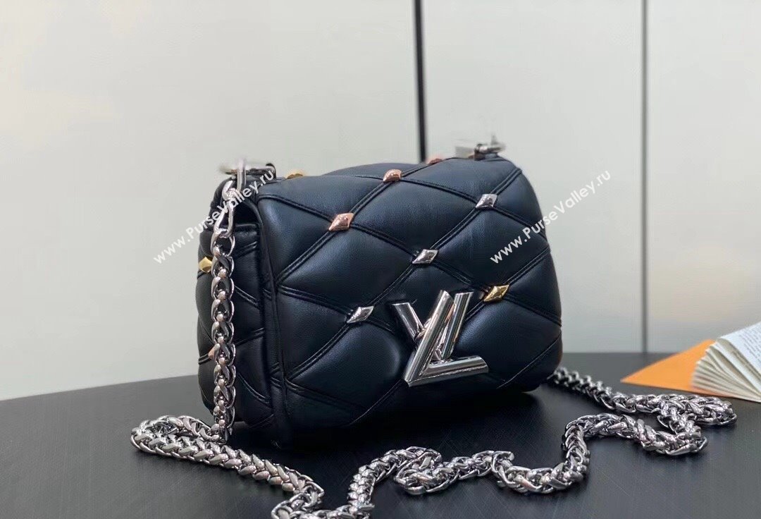 Louis Vuitton Lambskin Pico GO-14 Bag with metal studs M24246 Black 2024 (kiki-24041119)