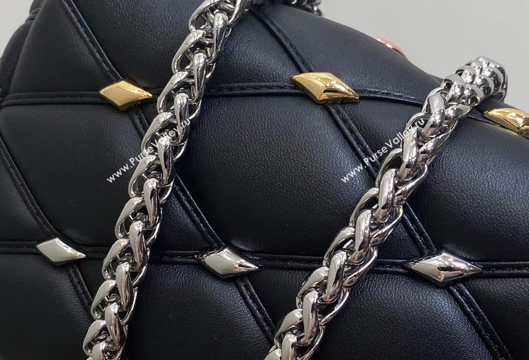 Louis Vuitton Lambskin Pico GO-14 Bag with metal studs M24246 Black 2024 (kiki-24041119)