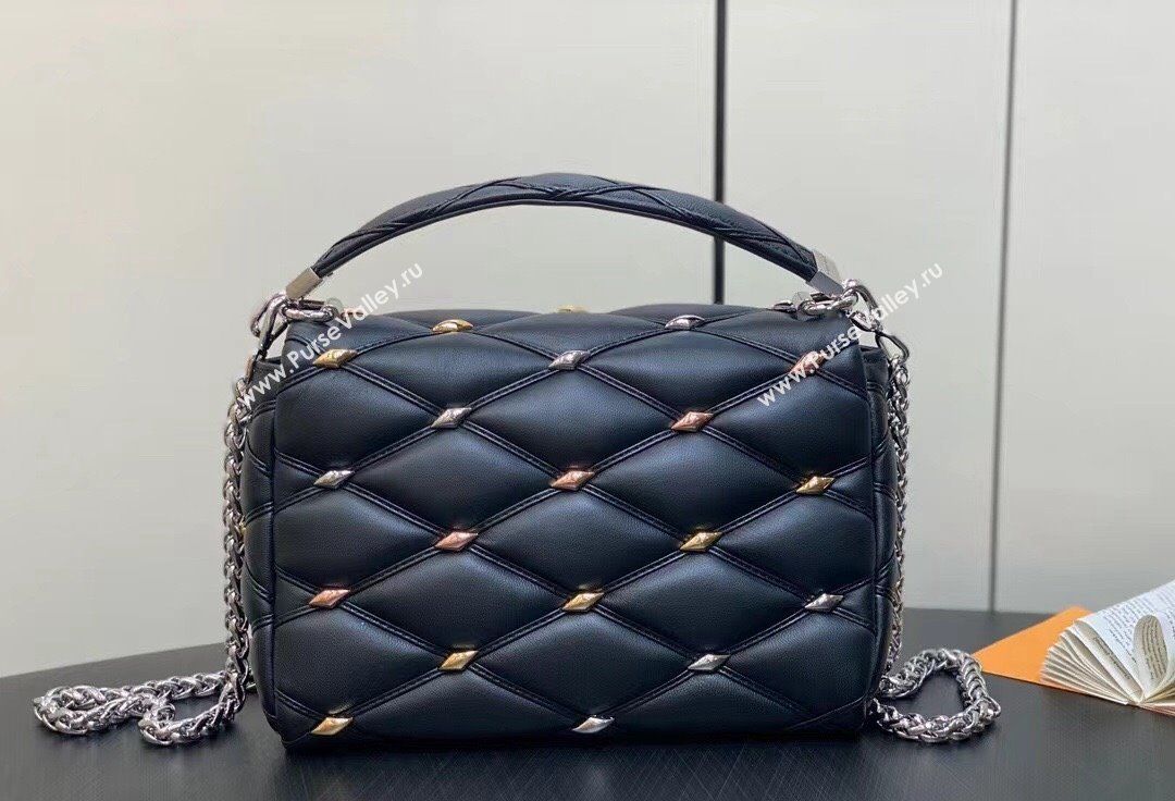 Louis Vuitton Lambskin GO-14 MM Bag with metal studs M24151 Black 2024 (kiki-24041117)