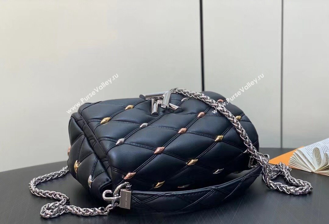 Louis Vuitton Lambskin GO-14 MM Bag with metal studs M24151 Black 2024 (kiki-24041117)